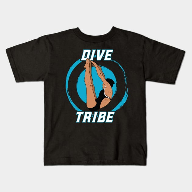 Womens Diving Dive Tribe Springboard Platform Diver Kids T-Shirt by atomguy